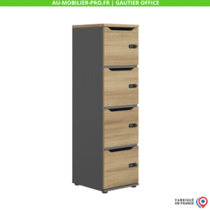 Armoire de bureau haute en bois, cinq tiroirs, moderne.