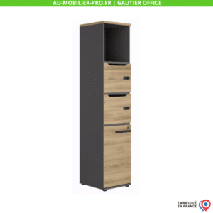 Armoire bureau moderne grise et bois, fabriquée en France.