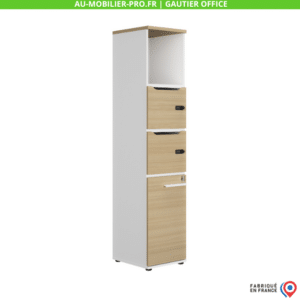 Armoire bureau haute, tiroirs bois, fabriquée en France.