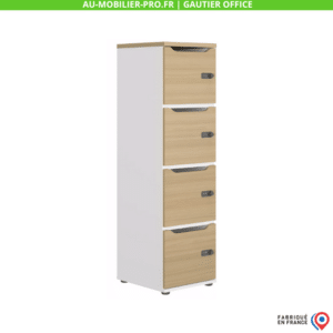 Armoire bureau blanche et bois, tiroirs, design moderne.