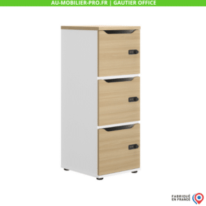 Armoire de bureau moderne, design en bois et blanc.