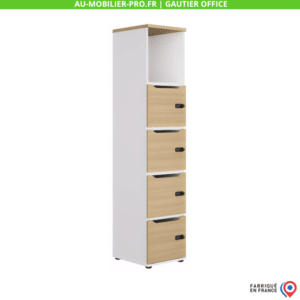 Armoire haute blanche et bois, tiroirs, Gautier Office.
