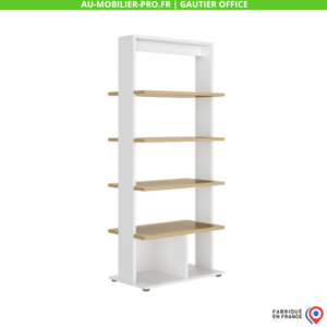 Étagère élégante blanche et bois, fabrication française.