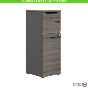 Armoire de bureau grise et boisée, fabriquée en France.
