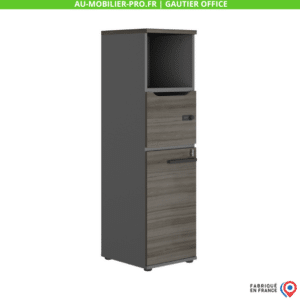 Armoire de bureau grise et bois, fabriquée en France.