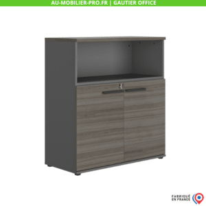 Armoire bureau grise et bois, style moderne, fabriquée en France.