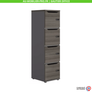 Armoire de bureau grise haute, fabriquée en France.