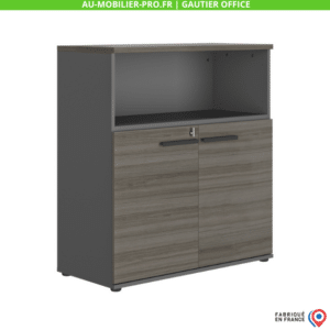 Armoire bureau grise et bois, design moderne, fabriquée en France.