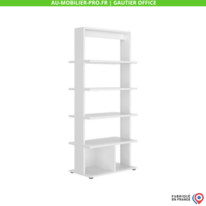 Étagère blanche haute, minimaliste, fabriquée en France.