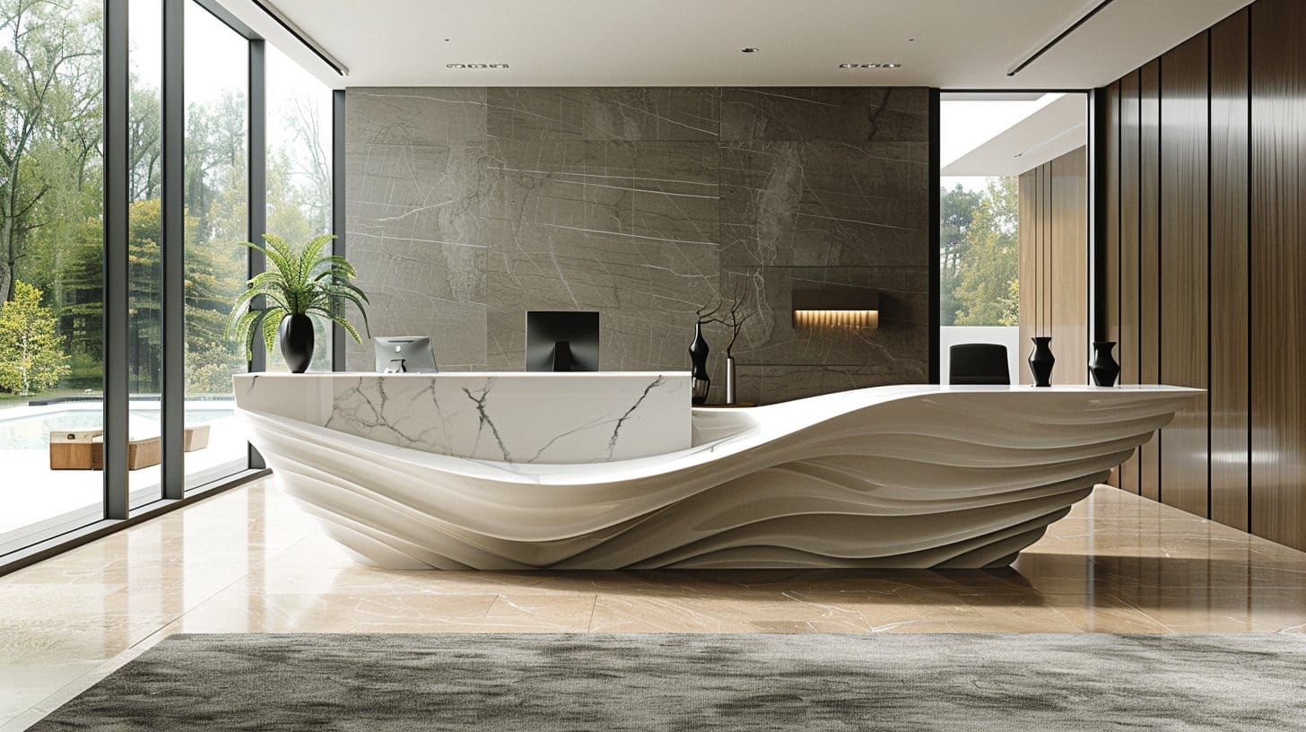 Réception moderne avec vue sur la nature.